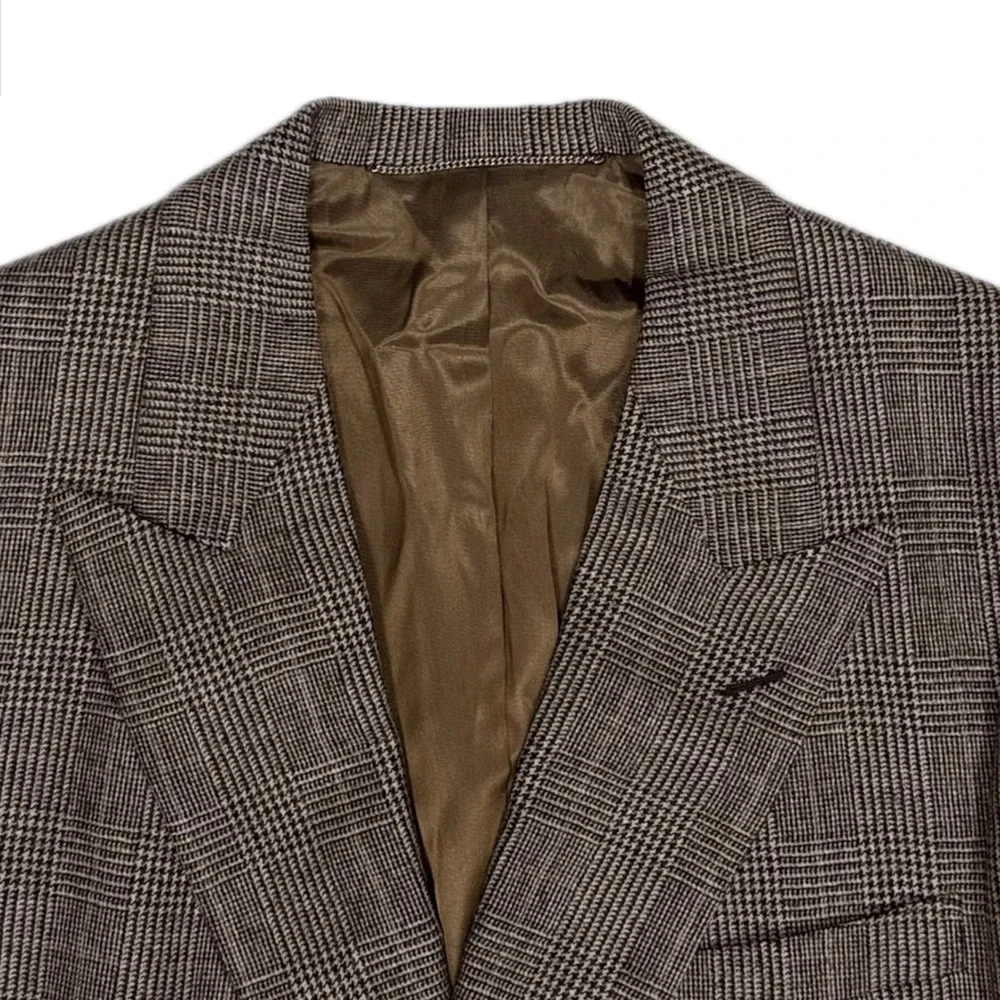 Vtg Chester Barrie Union USA Wool beige glen check double breast blazer men 44R